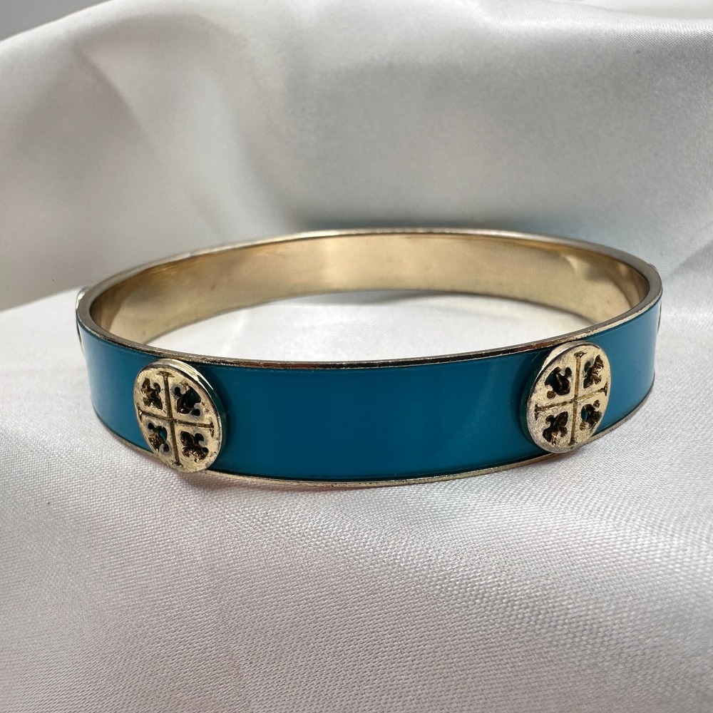 Vintage 90 Gold Tone Blue Enamel Bracelet Statement Women's Classic Jewelry